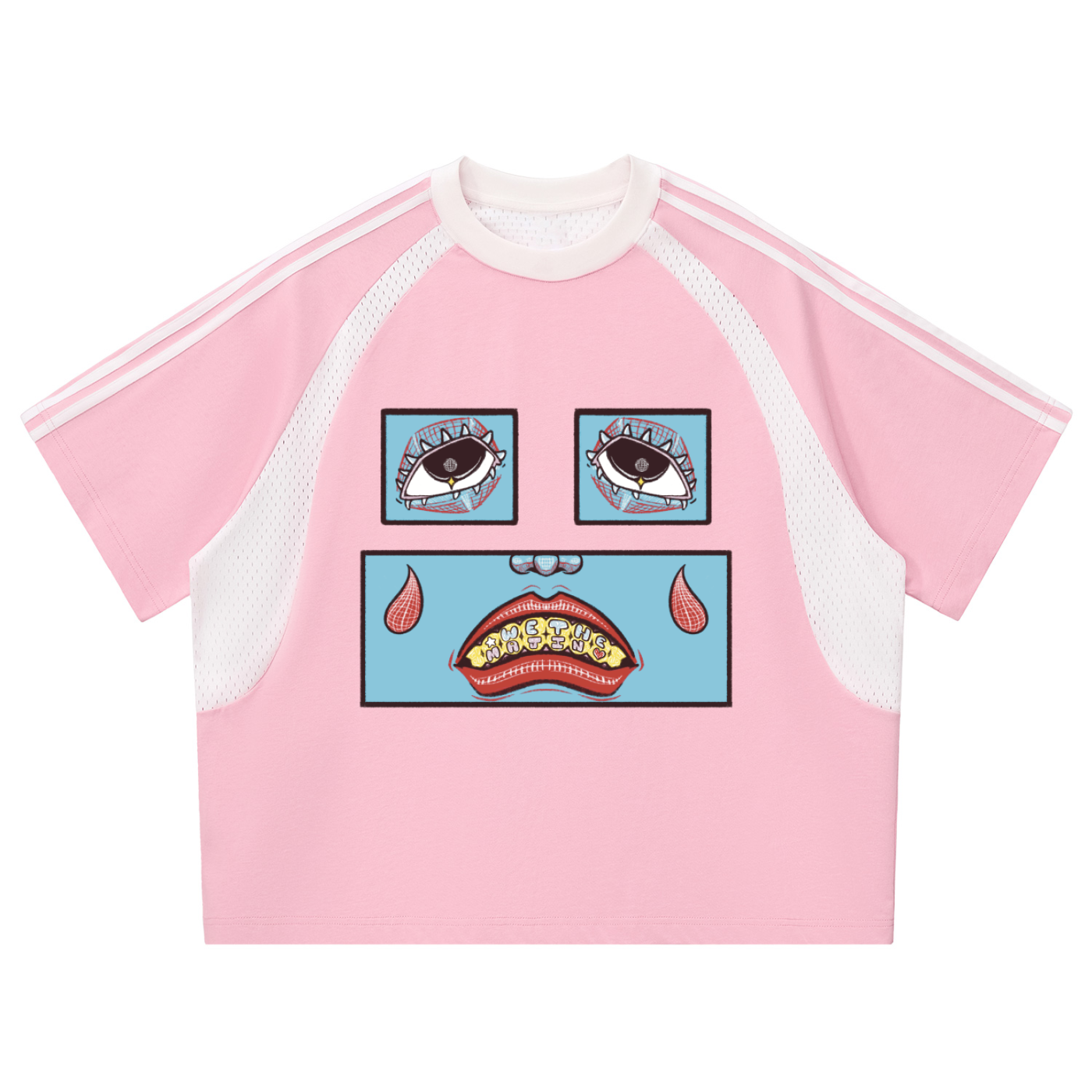 Contrast Stripes Panel Mesh T-shirt