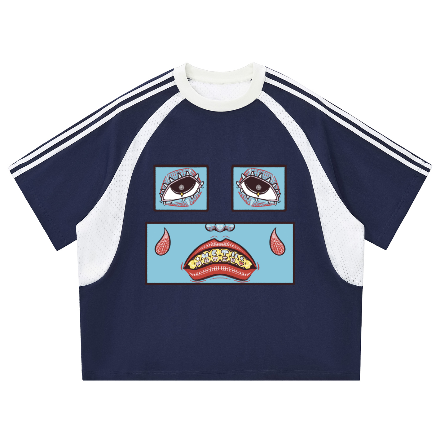 Contrast Stripes Panel Mesh T-shirt