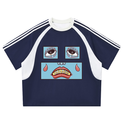Contrast Stripes Panel Mesh T-shirt