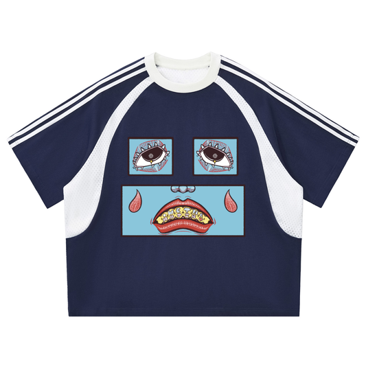 Contrast Stripes Panel Mesh T-shirt