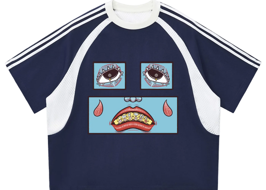 Contrast Stripes Panel Mesh T-shirt